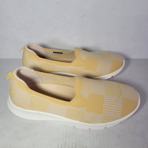 Spenco Women Comfort Stretch Ease Yellow & White Pattern Slip-On Sneakers Sz 10W - Picture 5 of 8